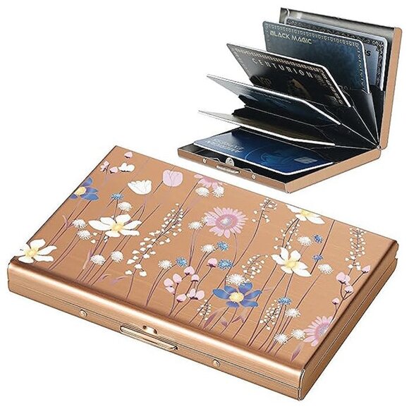 Handbags - ® Credit Card Holder, RFID Blocking Slim Metal Credit Card , Rose Gold/Flower
